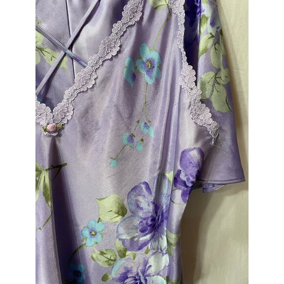 CALIFORNIA MISS Lilac Floral SATIN PJ SET LARGE - Picture 3 of 9